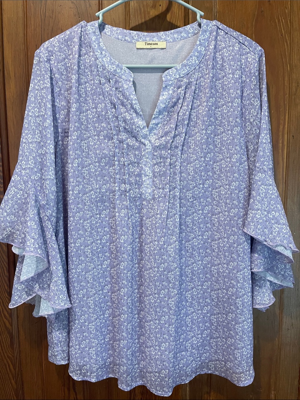 Timeson Lavender Floral Ruffle-Sleeve Top